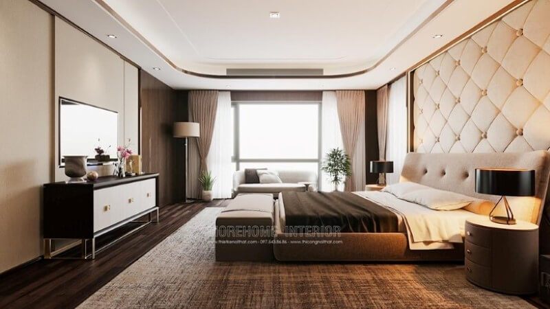 Morehome chứng nhận cung cấp giường ngủ gỗ bọc bởi vải cao cấp.